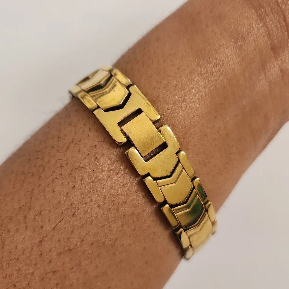 Vintage Gold Tone Link Bracelet Heavy Y2K Chunky Statement Jewelry